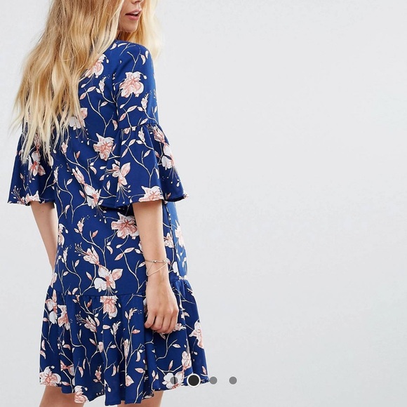 Vila Floral Print Flute Sleeve Dress - Picture 2 of 3